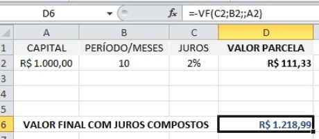 Cálculo de Juros Compostos no Excel